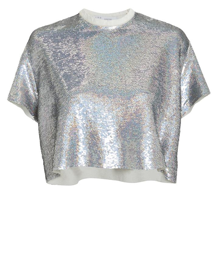 Iro Natesa Silver Sequin Crop Top Silver 42