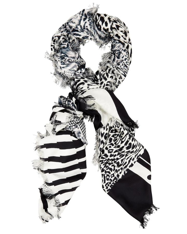 Pierre Louis Mascia White Leopard Mixed Print Scarf White/black 1size