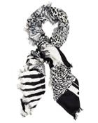 Pierre Louis Mascia White Leopard Mixed Print Scarf White/black 1size