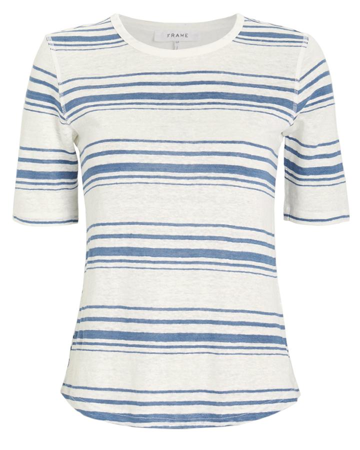 Frame 70's Striped Linen Tee White/blue Stripe S