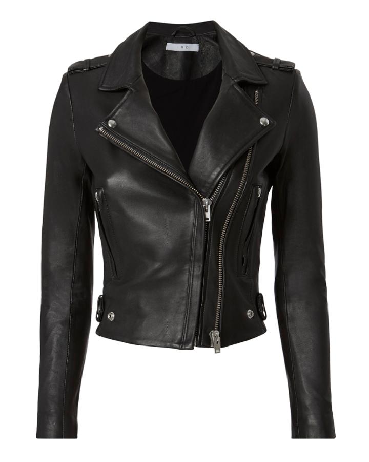 Iro Dylan Black Leather Cropped Moto Jacket Black 34