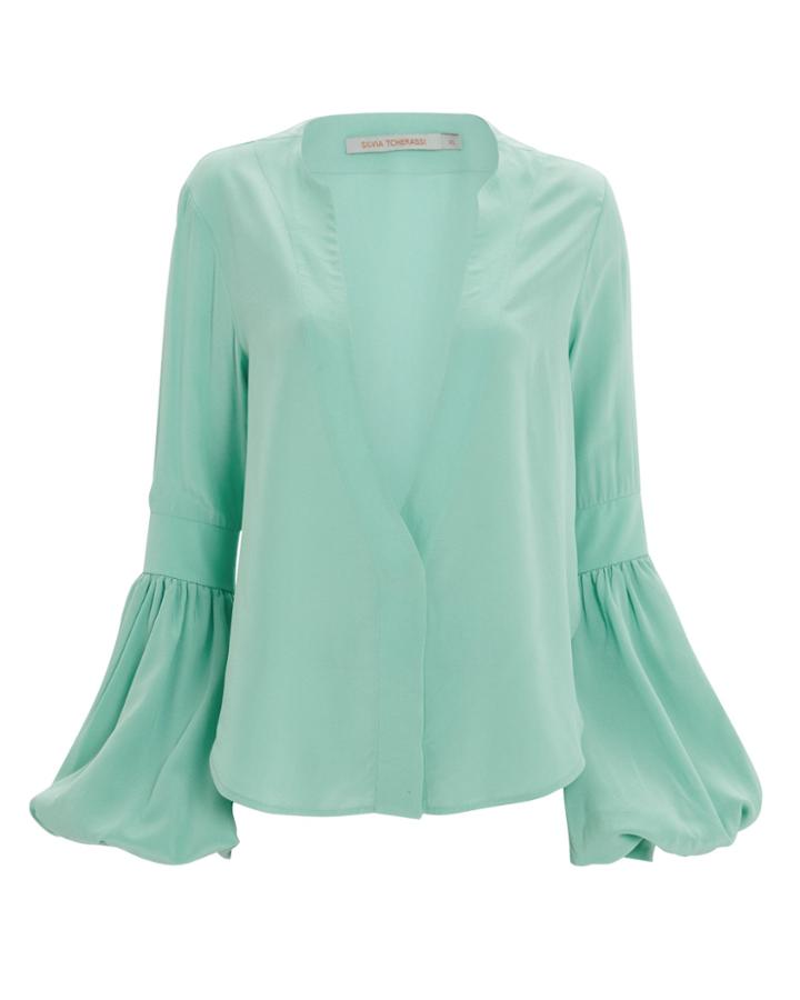 Silvia Tcherassi Barbara Crepe Silk Blouse Turquoise S