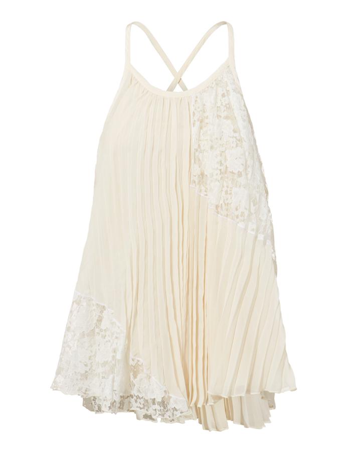 Derek Lam 10 Crosby Pleated Lace Top Beige Zero