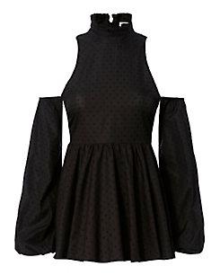 Caroline Constas Swiss Dot Cold Shoulder Top