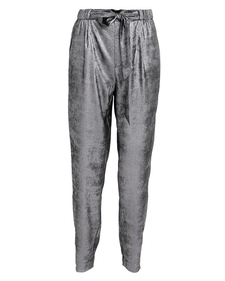 Brochu Walker Nives Tie Waist Metallic Pants Silver S