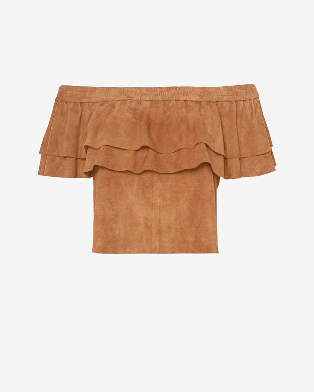 Designers Remix Charlotte Eskildsen Exclusive Erin Off The Shoulder Suede Ruffle Top