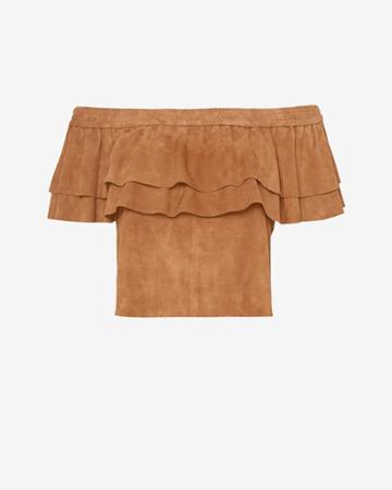Designers Remix Charlotte Eskildsen Exclusive Erin Off The Shoulder Suede Ruffle Top