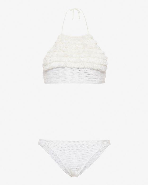 Suboo Ruffle Halter Bikini: White- Final Sale