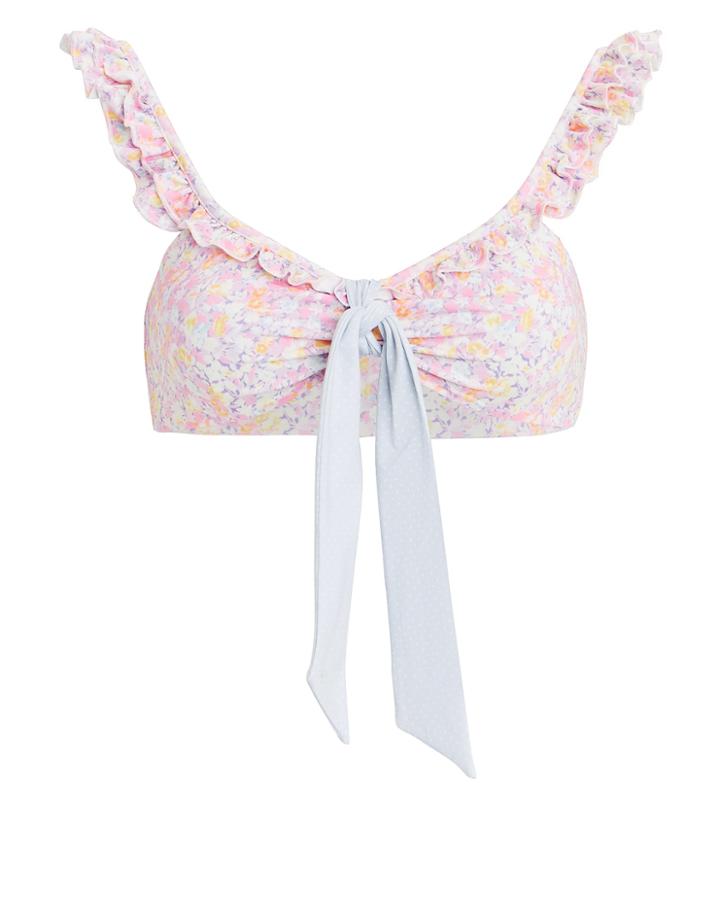 Love Shack Fancy Loveshackfancy Palm Ruffle Bikini Top Floral/light Blue L