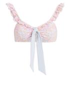 Love Shack Fancy Loveshackfancy Palm Ruffle Bikini Top Floral/light Blue L