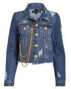 Veronica Beard Cara Chain Detail Denim Jacket Medium Blue Denim P