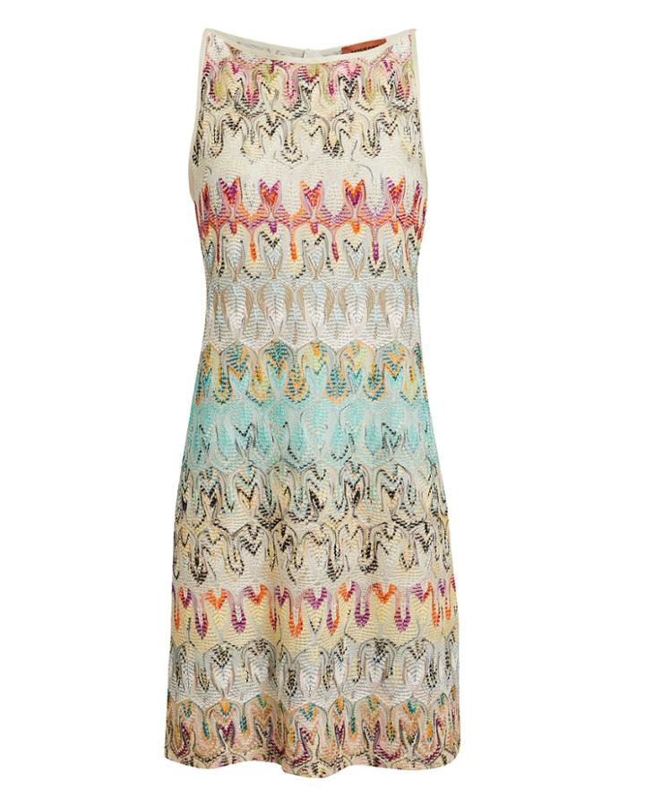 Missoni Knit Shift Dress Ivory/beige/blue/pink 42