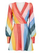 Olivia Rubin Kylie Rainbow Sequin Mini Dress Rainbow Stripe 10