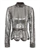 Derek Lam 10 Crosby Mock Neck Sequin Top Silver 8