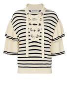 Self-portrait Lace-up Frilled Striped Sweater Ivory S