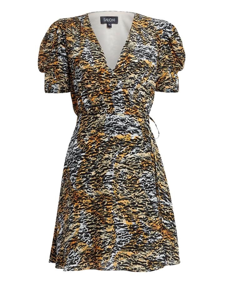 Saloni London Saloni Lea Mini Wrap Tiger Dress Black/brown 8