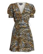 Saloni London Saloni Lea Mini Wrap Tiger Dress Black/brown 8