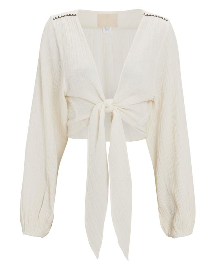 Annak Anaak Bianca Tie Front Top Ivory/black Zero