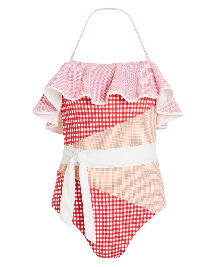 Marysia Greenport One Piece Gingham Swimsuit Red/orange/white P