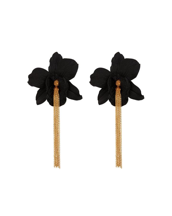 Mallarino Orchid Chain Drop Earrings Black/gold 1size