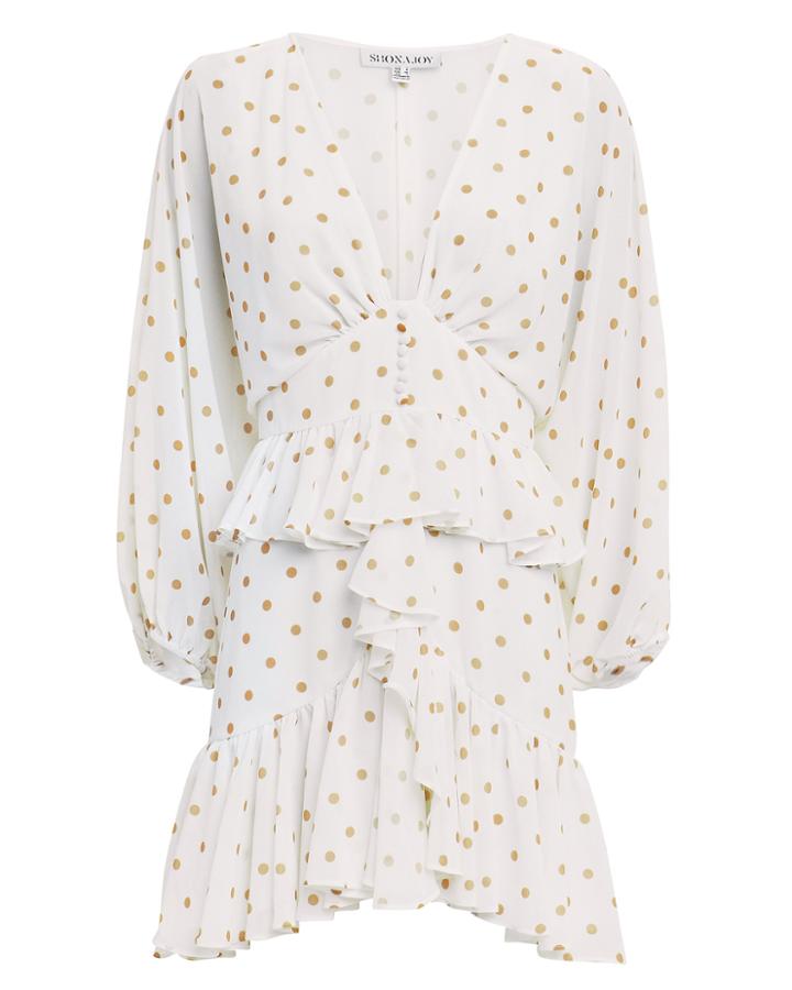 Shona Joy Plunge Polka Dot Ruffle Mini Dress White/yellow 6