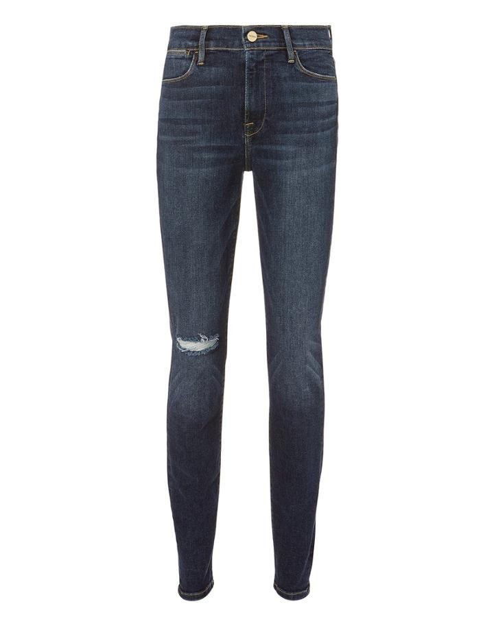 Frame Le High Skinny Ripped Jeans Denim-drk 24