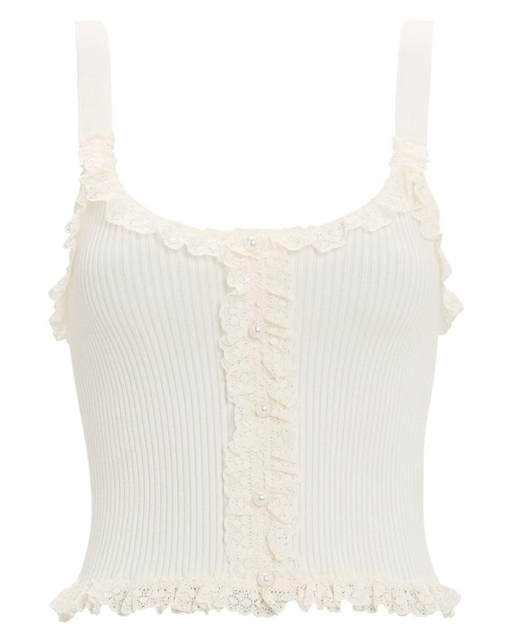 For Love & Lemons Britney Cropped Tank White M