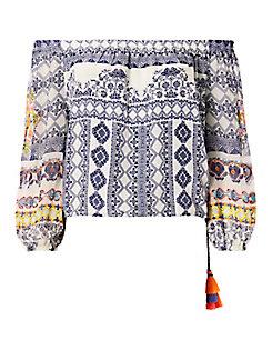 Rococo Sand Embroidered Off Shoulder Silk Top