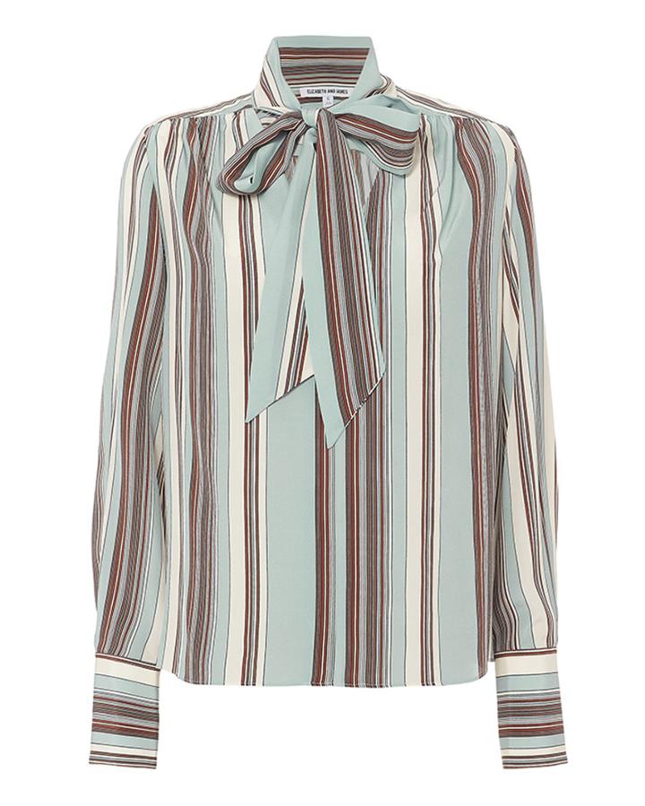 Elizabeth And James Mimi Neck Tie Striped Blouse Blue-med P