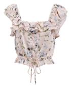 Love Shack Fancy Loveshackfancy Mia Floral Cropped Top Pink P