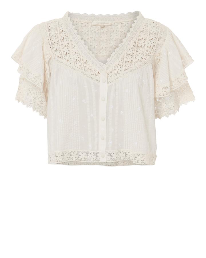 Love Shack Fancy Loveshackfancy Caitlin Lace Top Ivory P