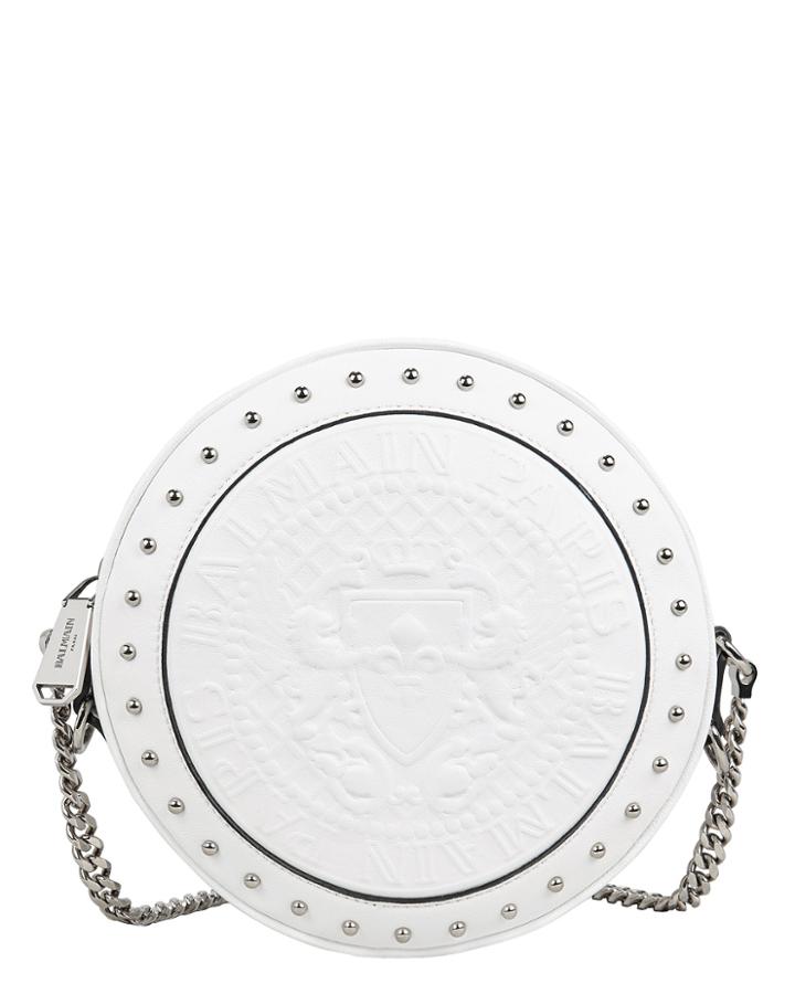 Balmain Disco Studded Circle White Crossbody Bag White Leather 1size