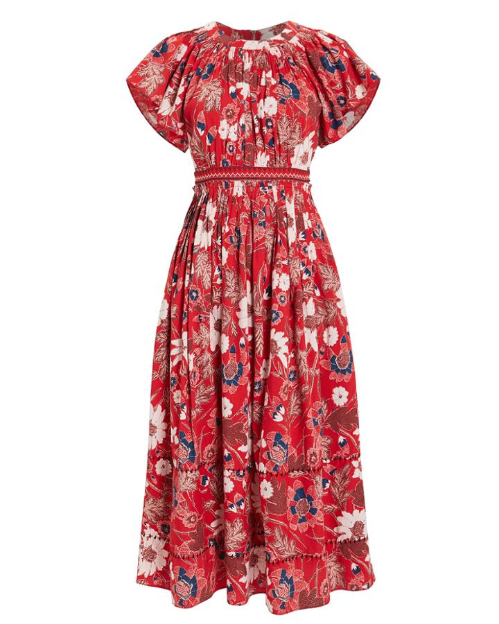 Ulla Johnson Floral Voile Hand-stitched Dress Red/floral 4