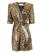 Sara Battaglia Leopard Lam Mini Dress Gold 40