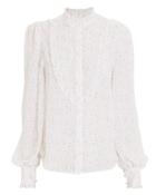 Devine Heritage Floral Button Down Ruffled Top Ivory Floral P