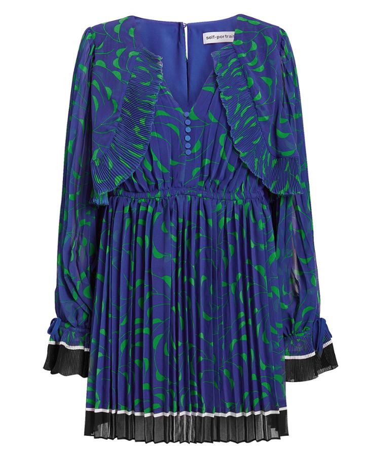Self-portrait Crescent Printed Cape Blue Mini Dress Blue/green 6