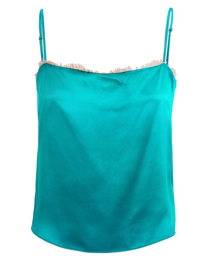 Fleur Du Mal Square Neck Silk Cami Green L