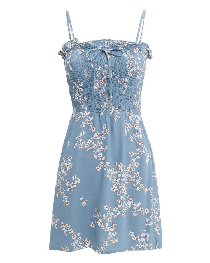 Faithfull The Brand Marni Shirred Mini Dress Blue P