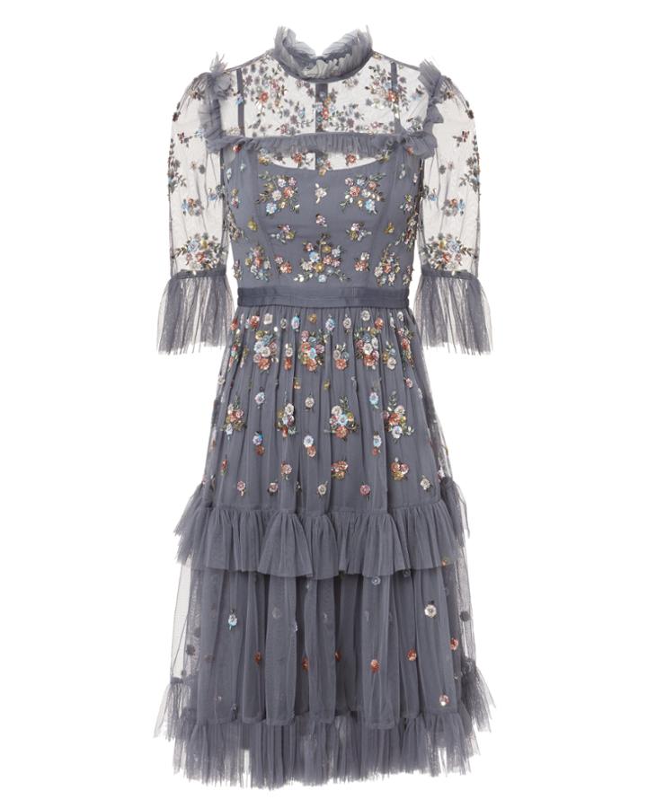 Needle & Thread Lustre Ruffle Dress Navy Zero
