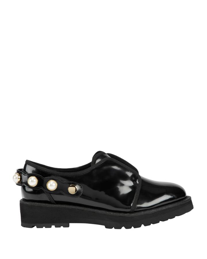 Suecomma Bonnie Faux Pearl Strap Patent Leather Loafer Black 38