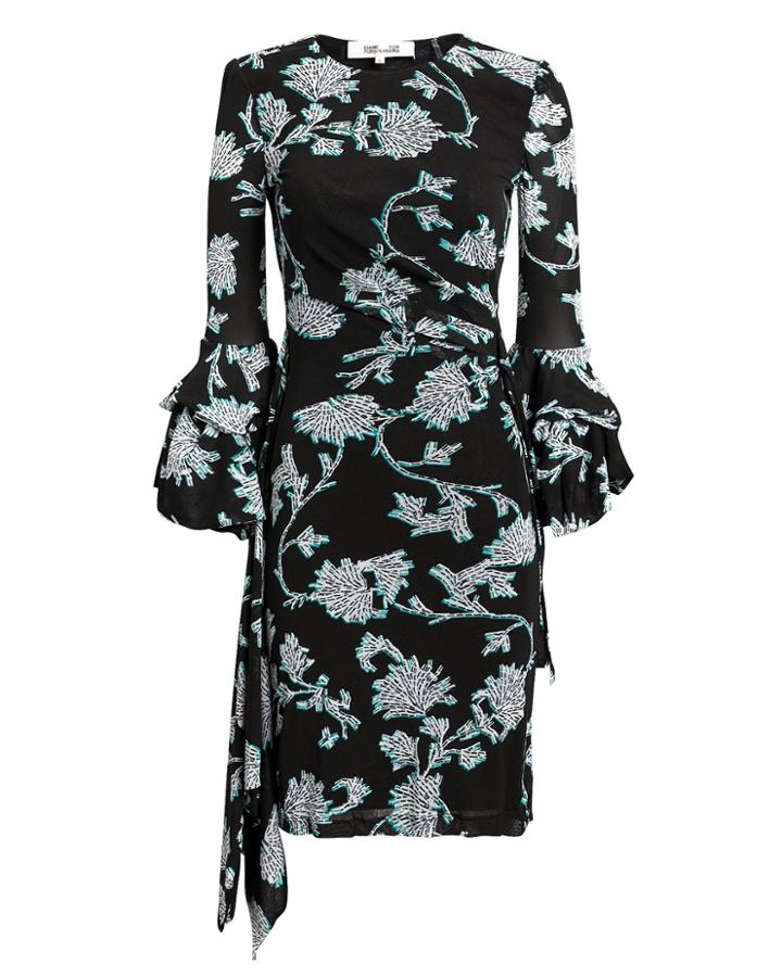 Diane Von Furstenberg Faridah Floral Mini Dress Black/print S