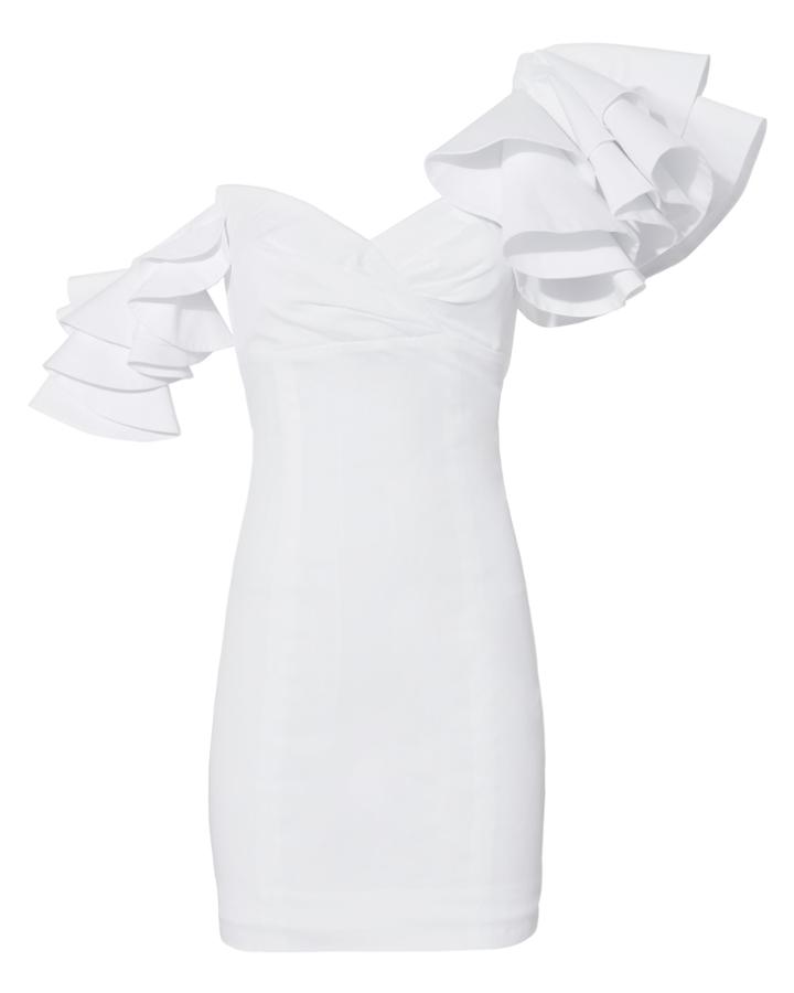 Caroline Constas Ruffled Shoulder Mini Dress White S