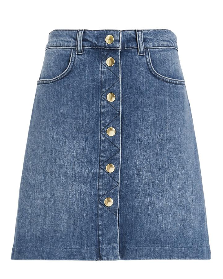 Frame Claire Front Button Denim Skirt Dark Blue Denim 24
