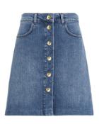Frame Claire Front Button Denim Skirt Dark Blue Denim 24