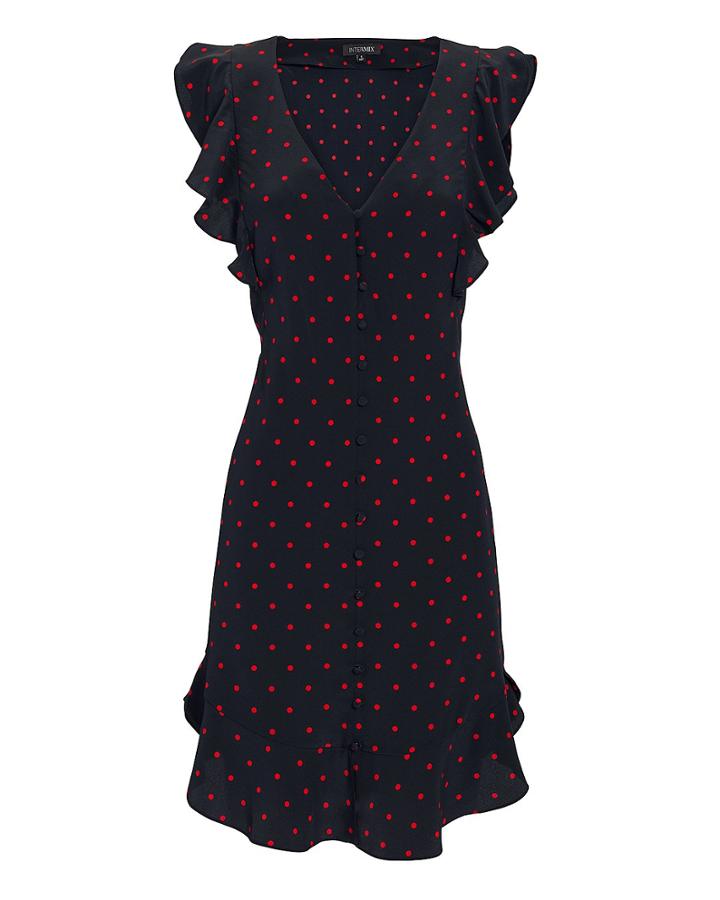 Exclusive For Intermix Intermix Mila Polka Dot Flutter Dress Navy P