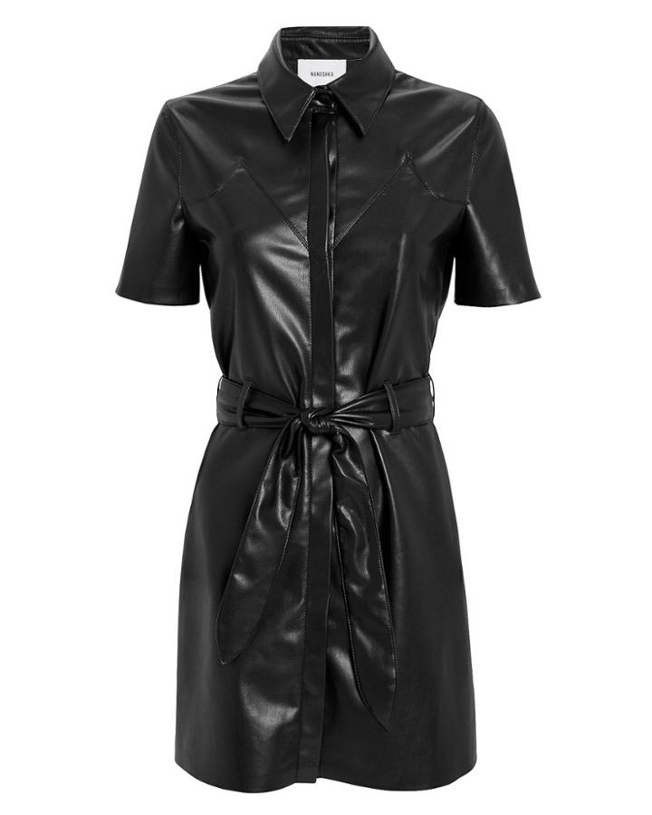 Nanushka Roberta Black Vegan Leather Mini Dress Black S