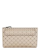 Valentino Garavani Spike Hand Strap Leather Clutch Beige 1size