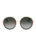 Gucci Bi-color Round Aviator Sunglasses Gold 1size