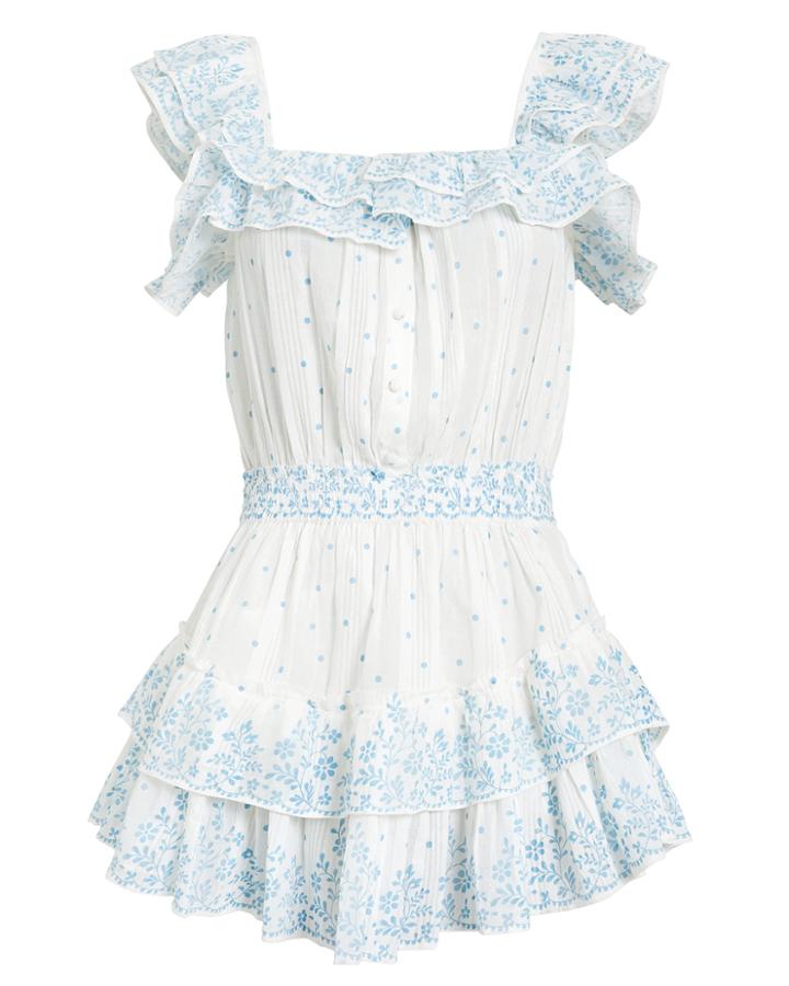 Love Shack Fancy Loveshackfancy Marina Polka Dot Mini Dress White/light Blue M