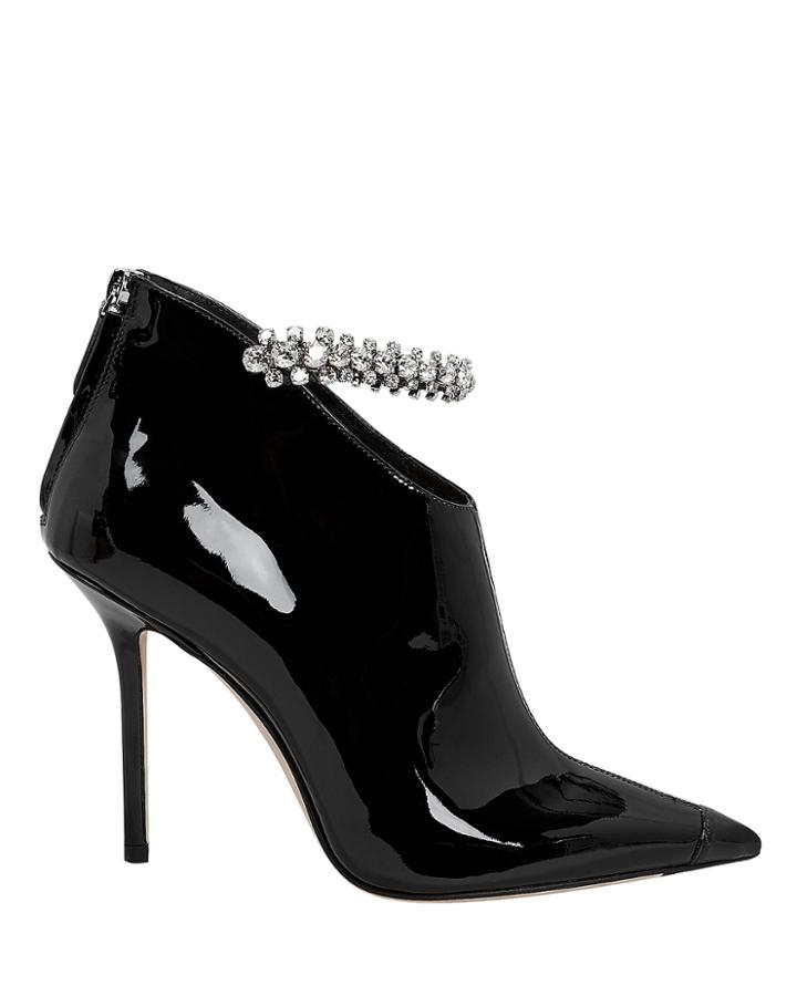 Jimmy Choo Blaize Crystal Strap Patent Leather Booties Black 37